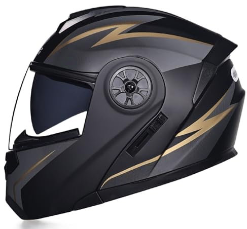 WABMJGW Motorradhelm Schwarzer Integralhelm, DOT/ECE-geprüft, Klapphelme für Männer und Damen mit Visier und Belüftung, für Fahrradroller,Gold B-L(59~60cm)