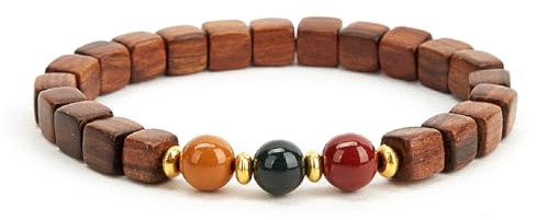 Promis Pierres précieuses de feux de circulation associées à un bracelet de perles en bois de rose Pierres rouges, jaunes et vertes pour la prospérité, attirent l'abondance