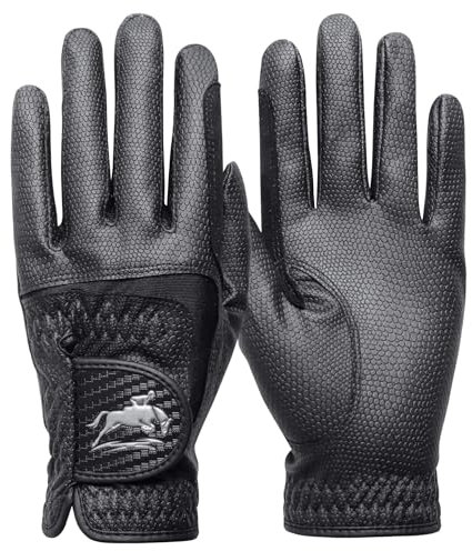 Reithandschuhe Damen Handschuhe Reiten Synthetische Leder Schlange Haut Design Paar, Damen Reiten Handschuhe Stretch Stoff Griff Bequemer für die ganze Saison (Schwarz, M)