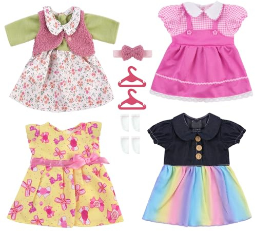 Aolso Vestiti per Bambole per New Born Baby Doll, Abito per Bambolotti 35-45CM, Vestito Stampa con Cappello, Regali per Ragazze, Bambini, Confezione da 4 Serie Arcobaleno (Bambola non Inclusa)