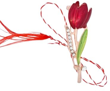 Tulpan Martisorbrosch – handgjord rumänsk vårlyckoberlock med rosa eller röd blomma design och berättelsekort, Different sizes, Legerat stål