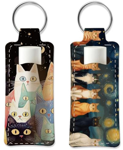 OLYCRAFT 2Pcs Porte Rouge à Lèvres Porte Clés Chat Porte Baume à Lèvres Élastique Tissu de Plongée Porte Clés Rouge à Lèvres Porte Rouge à Lèvres pour Rouge à Lèvres Chapstick