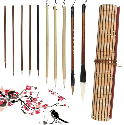 10 Pièces Pinceaux de Calligraphie Chinoise, Pinceau Kanji Sumi Japonais
