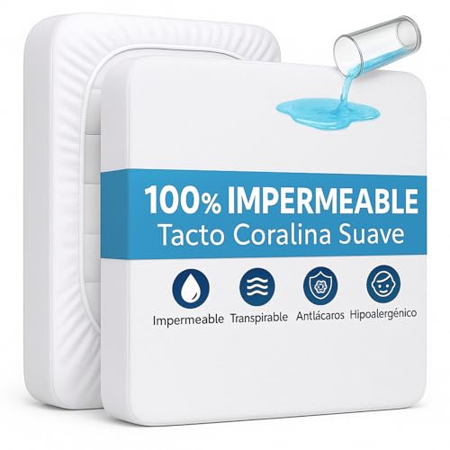 ForenTex Protector de Colchón Impermeable Tacto Coralina – Transpirable, Suave y Antiácaros – Funda Cubrecolchón Ajustable Lavable (Cama 150x190/200 cm)
