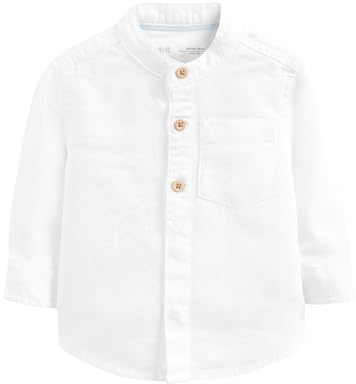 NEXT Ragazzo Camicia Misto Lino con Colletto Serafino Bianco 4 Anni-5 Anni
