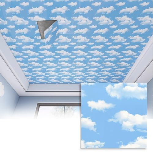 HWLL Piastrelle per Soffitti Adesivo per Soffitto Blu e Bianco Autoadesivo, Decorazione da Parete per Interni, Pannelli per Controsoffitti in Schiuma, Pannelli per Controsoffitti(40pcs)