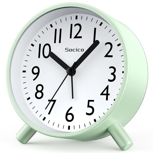 SOCICO Sveglia Analogica, Orologio da Comodino Rotondo in Stile Retro Metallo – a Batterie con Luce Notturna e Funzione Snooze, per Ufficio, Camera da Letto, Viaggio, Idea Regalo per Bambini e Adulti