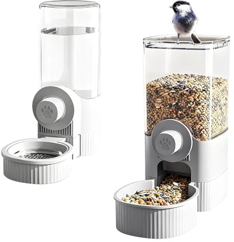 2 Pcs 520ML/1200ML No Mess Bird Feeder Water Dispenser Set, Automatic Pet Feeder, Hanging Cage Automatic Food Water Dispenser, for Puppies, Cats, Ferrets, Bunnies, Guinea Pigs, and Small Pets, Grey
