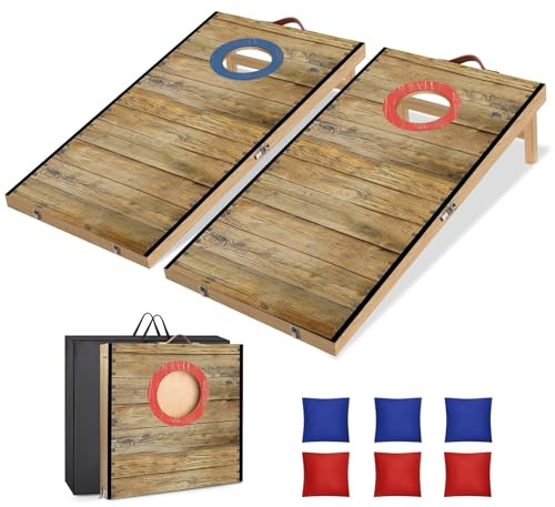 NZQXJXZ Set da Gioco per Cornhole, 60x30cm Tavole per Fori per Mais Premium in Legno Massello con 6 Sacchi di Fagioli e una Borsa per il Trasporto,Set da Gioco per Lancio di Mais per Famiglia e Adulti