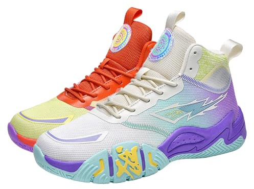 Scarpe da Basket Alte da Uomo e da Donna - Scarpe da Ginnastica Casual Traspiranti, Eleganti Scarpe Sportive da Esterno Antiscivolo for pallavolo(Beige And Yellow Orange,38 EU)