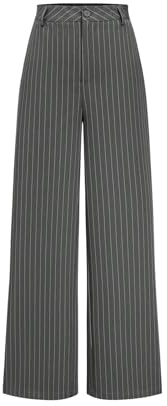 SOLY HUX Pantalon de costume élégant pour femme - Pantalon de bureau décontracté - Rayé - Avec poches - Pantalon en tissu large - Palazzon - Tenue d'affaires, gris, S