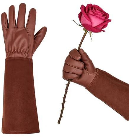 HODUP Läder rosenhandskar långa trädgårdshandskar taggsäkra unisex | Tillverkad av ventilerande kohud med underarmsskydd. Perfekt för trädgårdsarbete, rosskärning och hushållsuppgifter