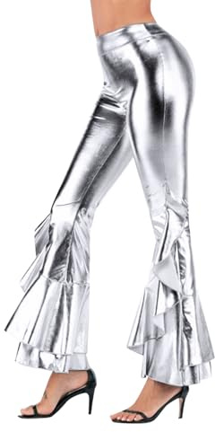 Generisch Pantalones de lino para mujer, pantalones de tela de pierna ancha, holgados, cintura alta, ligeros, cómodos, para playa, informales, A26, plata, S