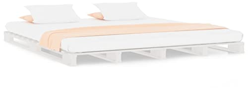 YNGBHFNOP Solid Wood Pallet Bed without Mattress White 140x190 cm Modern Platform Bed Frame for Bedroom Guest Room Living Space Easy Assembly Eco-Friendly No Box Spring Needed