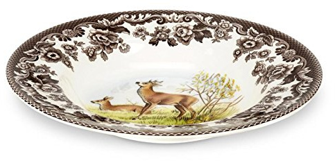 Spode Woodland American Wildlife Deer Soup Bowl - 9 Inch Fine Earthenware Dish, Rustic Holiday Dinnerware for Soup, Pasta, Salad - Dishwasher, Microwave, Freezer, Oven Safe - Made in England