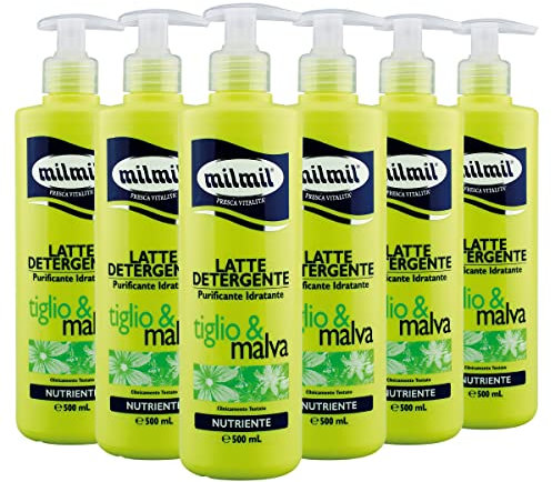 Milmil Latte Detergente Purificante e Idratante, Fragranza Tiglio e Malva, con Dispenser - 6 x 500 ML