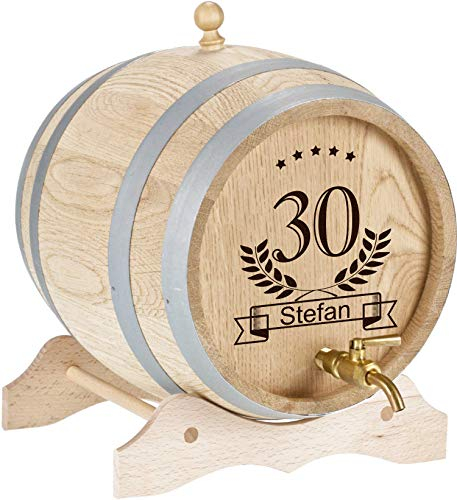 Personalisiertes Holzfass inkl. Messing-Zapfhahn - Geburtstagsgeschenk für Papa, Mann & Freund - kleines Eichenfass für Rum, Whisky oder Wein - Geschenkidee für Männer (2 Liter)