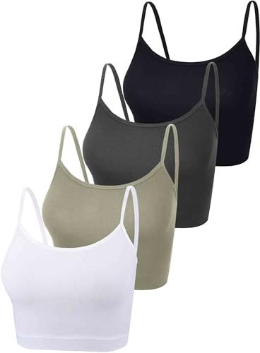 4 Pack Cropped Tank Tops for Women, Spaghetti Strap Crop Top Basic Sports Crop Cami Half Camisoles for Teen Girls