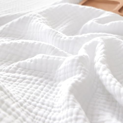 PHF 100% Cotton Muslin Blanket King Size 108x90, 4-Layer Lightweight Gauze Throw, Breathable Cloud-Soft Minimalist Blanket for Bed, Couch, Camping & Baby, White, Ideal Gift
