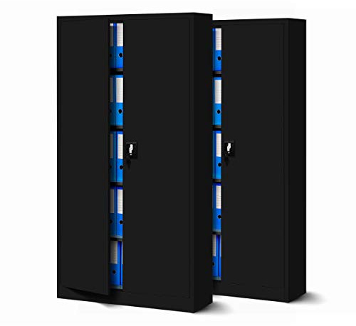 Jan Nowak Set di 2 Armadio da Ufficio C001 Archivio per Officina in Metallo Verniciato a polvere Chiudibile 185 cm x 90 cm x 40 cm (Nero)