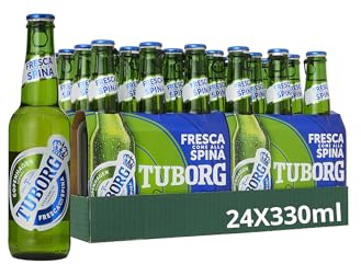 Tuborg, Cassa con 24 Bottiglie da 33cl, Birra Lager, Gusto Fresco e Dissetante, Gradazione Alcolica 5.0% Vol