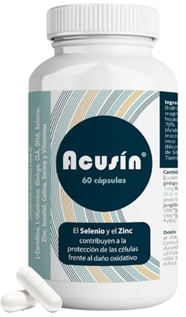 Acusín de Margan Biotech, 60 cápsulas | Selenio | Zinc | L Carnitina | Ginkgo biloba | L-Glutámico | Vitaminas | DHA | Complementos Alimenticios Para el Cuidado de la Salud Auditiva | Contiene Soja