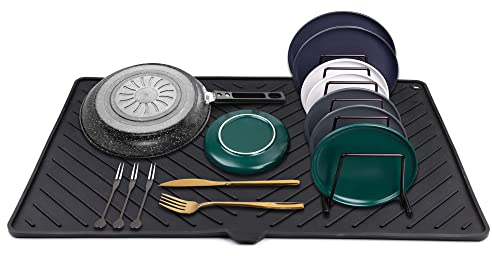 Silikon-Abtropfmatte - Große Abtropfmatte für die Küche, hitzebeständig, schnell trocknend - 23.5 x 15.2''Abtropfmatte zum Abwasch von IYYI(LSD-Black, 23.5 x 15.2'')