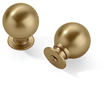 CABDM 10 Pack 1 Inch Vintage Ball Brushed Brass Cabinet Knobs Kitchen Cabinet Hardware Brushed Gold Drawer Knobs Pulls for Drawers.
