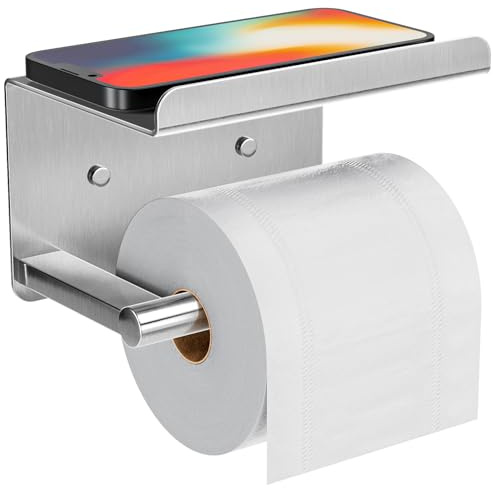 Self-Adhesive Toilet Paper Roll Holder - Wall Mount Or Adhesive Toilet Paper Holder with Shelf,Toilet Roll Holder, Tissue Holder for Bathroom,Wall Toilet Paper Holder, Stainless Steel,Chrome