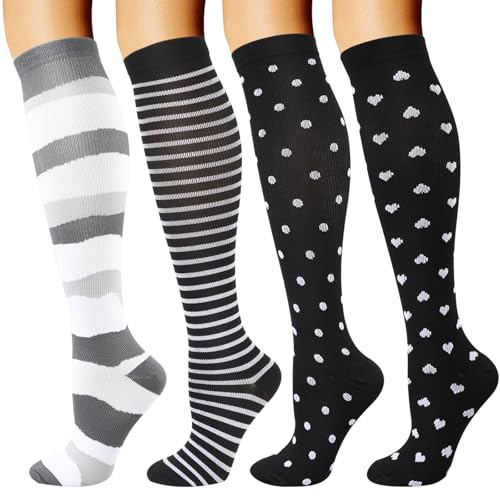 DRESHOW 4 Paia Calze a Compressione per Donna e Uomo Circolazione Miglior Supporto Alla per Atletica,Corsa,Ciclismo,Viaggi