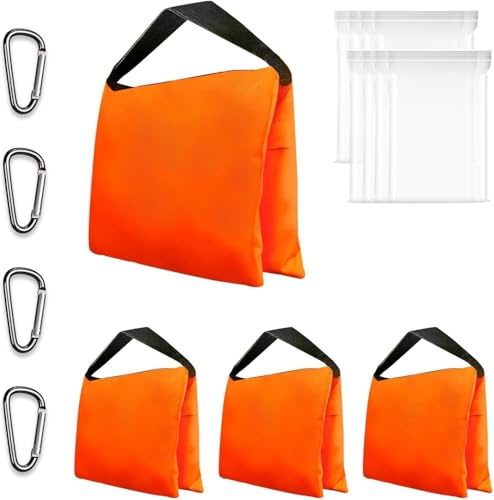 EMART Heavy Duty Sandbag,Weight Bags Photo Studio Saddlebag Design for Photography Stand Light Stand Tripod, Outdoor Patio, Sports, Photo Sets, Film Sets, Live Productions -(Orange-4 Packs)