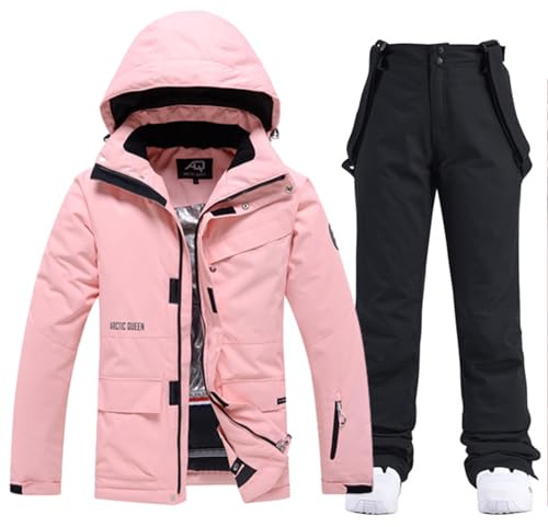 HOTIAN Conjunto de chaqueta y pantalones de esquí para mujer, juego de 2 piezas, traje de esquí para mujer, resistente al agua, cortavientos, invierno, cálido, esquí, nieve, juego de snowboard, XL