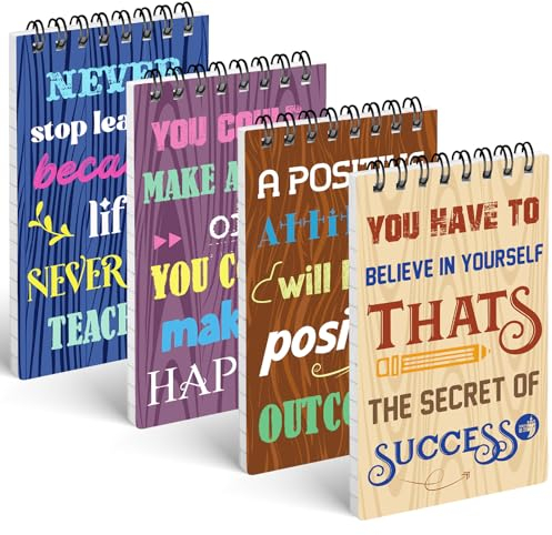 HAKACC 4 Stück Pocket Notizbuch, 50 Blatt Spiral-Notizblock Mini Notizblock Spirale Notizbuch Inspirierende Notizblöcke Mini Motivierendes Notizbuch Liniertes für Schule Büro Heim Reise