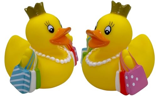 MIJOMA Set di 2 giocattoli per vasca da bagno, dipinti a mano e senza lattice, perfetti per feste, compleanni, Natale, baby shower e molto altro ancora, ottima decorazione da bagno, altezza 8 cm