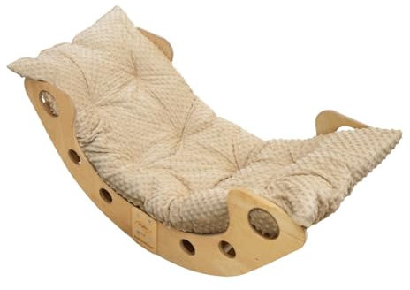 Skyline Balancelles Bascule Enfant Montessori Bebe 1 an Escalade Arche en Bois Mur descalade meble Arc à Grimper Bascule d'équilibre Portique d'escalade avec Coussin M Beige