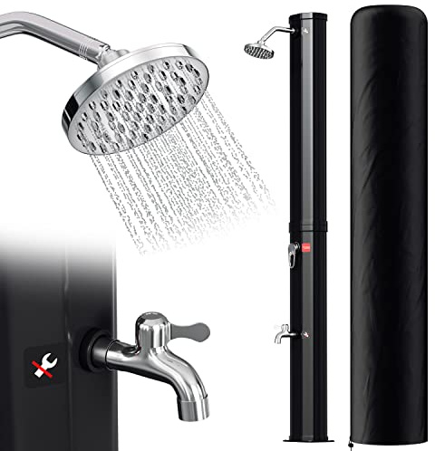 Eulenke Ducha solar de jardín de 35 L, 217 cm, ducha de jardín solar, agua caliente máx. 60 °C, ducha de piscina con cabezal de ducha de lluvia y grifo, ducha exterior sin Stromansc hluss, incluye