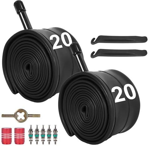 20 inch Bike Tubes 20×1.75/2.125 Chambre à air de vélo très résistante avec Valve Schrader 32mm et Accessoires d'installation Pack de 2