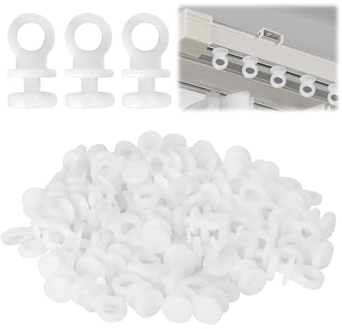 JOYVOX Curtain Rail Gliders Plastic White Curtain Hooks, 100-Pack Plastic White Curtain Rail Gliders - Smooth Sliding Hooks for Easy Curtain Movement on Tracks & Rails