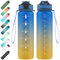 EYQ Botella de agua de 1 litro, botella de agua de 1 litro con pajita, a prueba de fugas, Tritan sin BPA, botella de agua motivacional con marcador de tiempo, botella de bebidas deportivas para