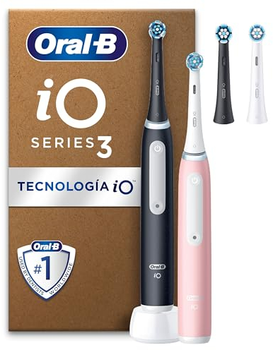 Oral-B iO Series 3 Elektrische Zahnbürste — Doppelpack — Electric Toothbrush, Inkl. 4 Aufsteckbürsten, 3 Putzmodi für Zahnpflege — Designed by Braun, GUT GETESTET von STIFTUNG WARENTEST, Schwarz/Rosa