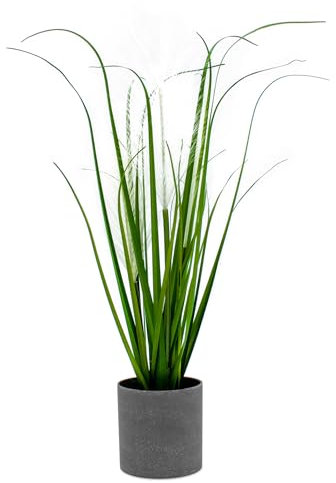 Spetebo Künstliches Deko Pampasgras im grauen Topf - 50 cm - Dekogras Kunstpflanze mit Blumentopf - Zimmerpflanze Deko Gräser Grasbündel Ziergras
