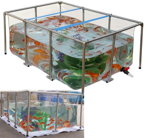 Piscina Transparente para Acuario, Estanque de Peces de PVC, Estanque Prefabricado Grande para Jardin Exterior, 120x80x50 cm, Piscina de Acuicultura con Soporte de Acero Inoxidable