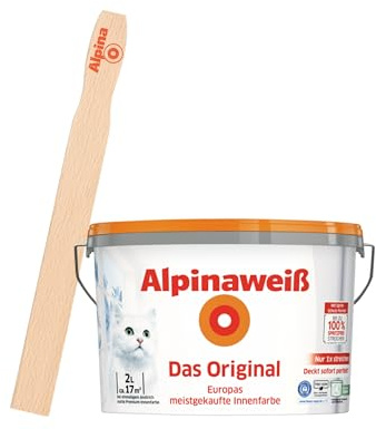 Alpina Blanc L'original - Peinture murale blanche parfaitement couvrante et riche - Avec formule de protection contre les éclaboussures - Avec bois mélangeur (2 litres)