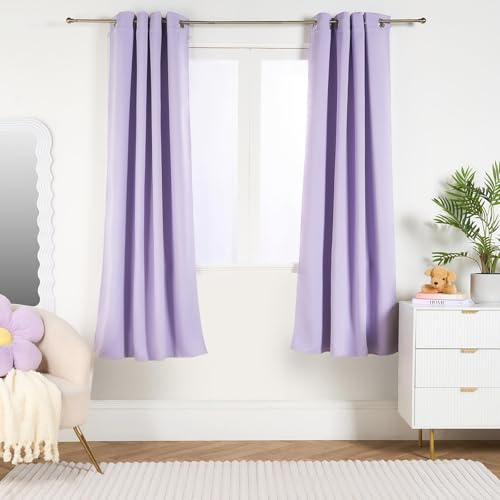 OHS Blackout Curtains for Bedroom, Super Soft Thermal Insulated Luxurious Lilac Purple Eyelet Blackout Curtains for Living Room Energy Saving Window Treatment 2 Panels, 66 x 54