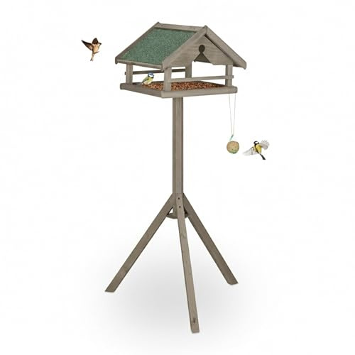 Relaxdays Casa per Uccelli con Supporto, Tetto Impermeabile, Giardino, Balcone e terrazza, Legno di Abete, Marrone