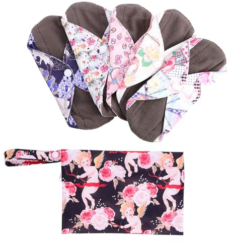 HIAKDOFT 5 pièces Lot Serviettes Hygiéniques Réutilisables Bambou avec Boutons-pression Absorbantes et Lavables Protection Confortable pour Règles et Postpartum Housse de Couleur Aléatoire