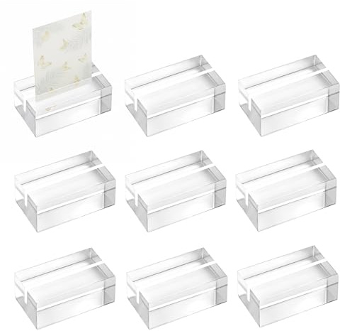 qxayxa 9 Pcs Soportes para Tarjetas de Acrílico, Soporte para Fotos de Acrílico en Transparente, Soportes para Exhibir Letreros Números de Mesa Visita Boda Banquete (5x3x2 cm)