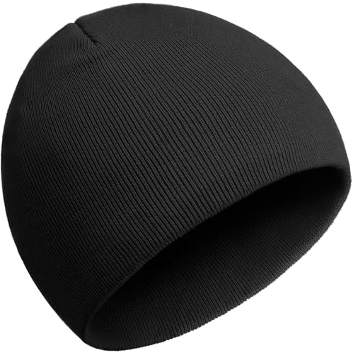 100% Cotton No Cuff Beanie Hat for Men Women, Cuffless Soft Warm Unisex Ribbed Knit Winter Fisherman Skull Cap, Black