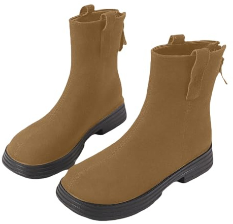 YKPAVV Zapatos de plataforma negra Botas de mujer con tacón de cuña y botas de invierno, botas de mujer, botas cortas gruesas, botas versátiles, estilo británico, zapatos de mujer, marrón, 41 EU
