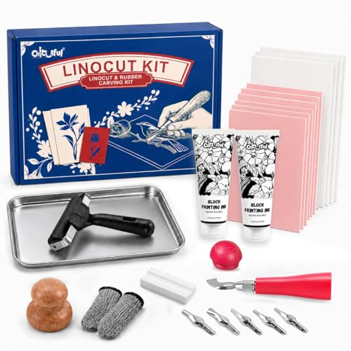 Colorful Linocut Kit for Printmaking, 2-Color Block Printing Ink for Crafts